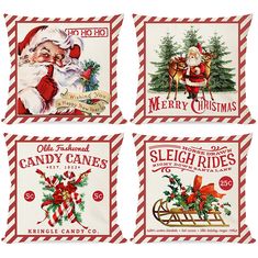 four pillow cases with christmas images on them