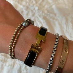 Gorgeous Authentic Herms Click Bangle, Wore A Handful Of Times Still In Amazing Condition. Brand New Starting At $525 W/O Tax Hermes Clic H Bracelet Outfit, Hermes Bracelet Stack, Hermes Bangle, H Bracelet, Hermes Bracelet, Hermes Jewelry, Bracelet Stack, Shine Bright, Womens Jewelry Bracelets