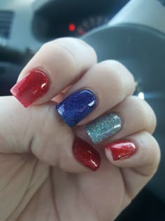 Red White And Blue Nails, White And Blue Nails, Red White Blue Nails, Blue And Silver Nails, Red And White Nails, Red Nail Art Designs, American Nails