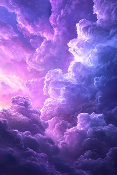 the sky is filled with purple clouds and blue, yellow, and pink hues