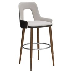 a white and black bar stool with wooden legs