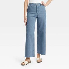 Women's High-rise Sailor Wide Leg Ankle Jeans - Universal Thread™ Gray Wash 6 : Target Wide Leg Ankle Jeans, High Waisted Jeans Outfit, Wide Legged Jeans, Universal Thread Jeans, Target Clothes, Versatile Outfits, Straight Trousers, Grey Wash, Hem Style