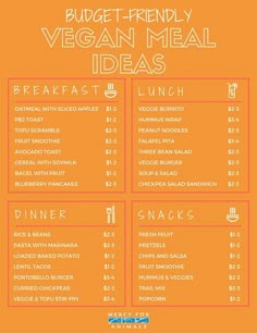 a menu for a vegan meal