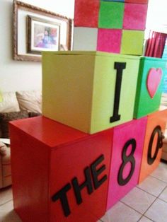 the cubes are stacked on top of each other to spell out i love the 80