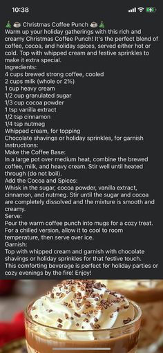 Coffee Punch, Holiday Sprinkles, Strong Coffee, Chocolate Shavings, Large Pots, Christmas Coffee, Holiday Gathering, Heavy Cream, Granulated Sugar