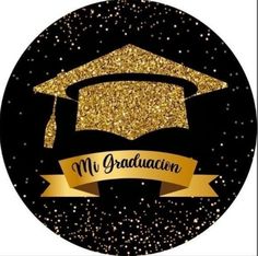 a black and gold graduation sticker with the words,'my graduation'on it