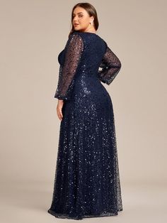 Make a statement and shine bright in this exquisite Plus Size V-Neck Lantern Long Sleeve Sequin A-Line Evening Dress. Perfect for special occasions like black-tie events, upscale parties, or glamorous weddings, its elegant V-neckline, charming lantern sleeves, and sparkling sequins create an unforgettable look that embodies elegance and glamour. Fit: Please refer to size chart. Length: Floor length. Sleeve Style:Long sleeves. Closure: It is concealed a zipper up the back. Undergarments: It is no Festive Full-length Sequin Dress, Blue Floor-length Sequin Dress For Party, Blue Long Sleeve Sequin Evening Dress, Black Long Sleeve Sequin Gown Plus Size, Blue V-neck Sequin Evening Dress, Dresses For Formal Events, Concert Dresses, A Line Evening Dress, Sequin Formal Dress