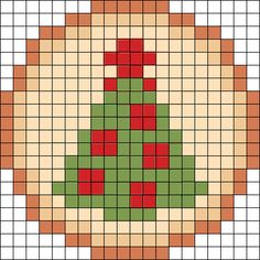 a cross stitch christmas tree with red and green squares