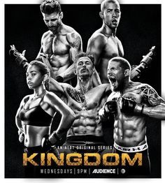 the poster for kingdom featuring two men and one woman with their arms around each other