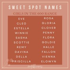 the sweet spot names for girls in the 600 range