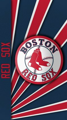 the boston red sox logo is shown on a blue and red background with white stripes