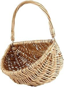 a wicker basket with handle is shown on a white background for use as a purse or tote