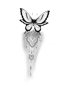 a black and white drawing of a butterfly on top of a piece of art work