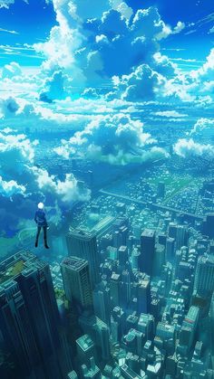 a man standing on the edge of a high rise looking out over a city below