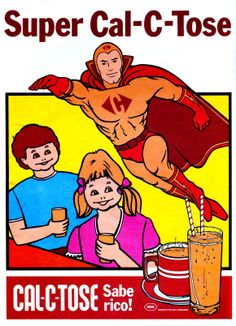 an advertisement for cal - taco featuring a man flying over two women and holding a drink