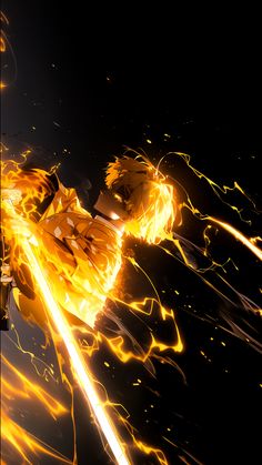 an animated image of a person on a surfboard in the air with fire coming out of it