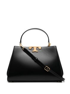 black calf leather gold-tone logo plaque single top handle main compartment gold-tone hardware clasp fastening suede panelling adjustable detachable shoulder strap Leather Satchel Bag, Bags Aesthetic, Tory Burch Bag, Satchel Bag, Womens Purses, Leather Satchel, Satchel Bags, Leather Fashion, Leather Tote