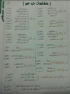 an arabic text is shown on top of a piece of paper with writing in different languages