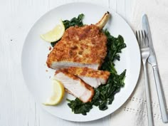 Fried Pork Chop Recipes, Pan Fried Pork Chops, Breaded Pork Chops, Garlic Spinach, Fried Pork Chops, Sauteed Spinach, Chops Recipe, Fried Pork, Pork Chop Recipes