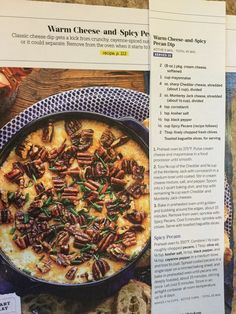 a recipe book with an image of a casserole in the middle and other food items