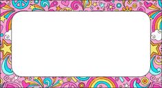 a colorful frame with hearts, stars and swirls on the border is shown in pink