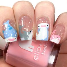 Shark Nail Art, Cartoon Shark, Animal Nail Art, Cute Simple Nails, Anime Nails, Animal Nails, Really Cute Nails, Kawaii Nails, Cute Nail Art