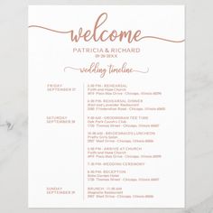 a wedding welcome card with the words welcome