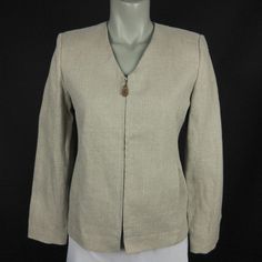 Doncaster Womens Jacket 2P Petite Beige 100% Linene V-Neck Zip Front Lined USA #Doncaster #Blazer Jackets For Women, Blazer, V Neck