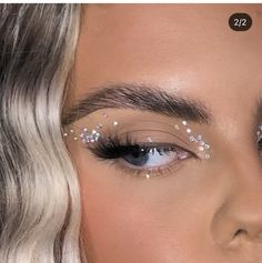 Hens Party Makeup, Disco Themed Makeup, Mirror Ball Makeup, Disco Theme Makeup, Becky Hill Concert Outfit, Rave Glitter Makeup, Disco And Diamonds, White Prom Makeup, Country Concert Makeup Looks