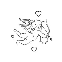 an angel with a bow and arrow in its hand is flying through the air, surrounded by hearts