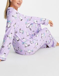 Pajama set by Loungeable Includes a shirt and pants Regular shirt Camp collar Button placket Chest pocket Straight pants Elastic waist Purple Christmas Pajamas, Purple Pajamas, Plus Size Pajamas, Revere Collar, Straight Trousers, Pyjama Set, Shirt And Pants, Lingerie Sleepwear, Straight Pants