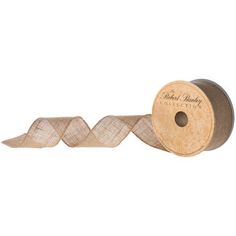 a roll of brown burlock ribbon on a white background