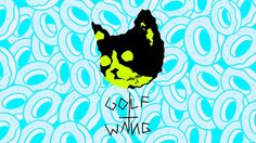 a black and yellow cat with the words golf wans on it