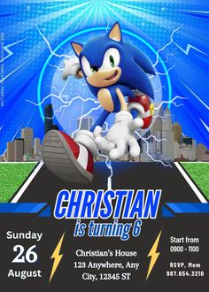 sonic the hedgehog birthday party invitation