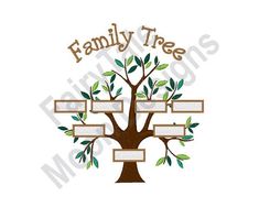 a family tree with four frames and leaves