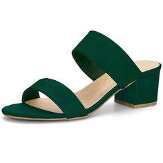 An essential summer slide sandal features double simple straps, a mid-block heel, and work-to-weekend-to-wherever versatility. Slide Sandals; Open Toe; Dual Straps; Block Heel; Slip-OnVamp: Faux Suede; Outsole: Rubber; Heel: ABS?Heel Height: 2. Size: 7. Color: green. Gender: female. Age Group: adult. Pattern: Solid. Green Double Strap Sandals For Summer, Green Sandals, Summer Slide, Back To College, Block Heel Shoes, Simple Chic, Slides Sandals, Mule Sandals, Sandals Brands