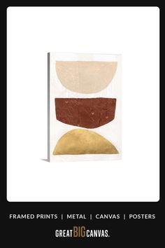 an abstract painting with gold, brown and white shapes on it's paper sheet