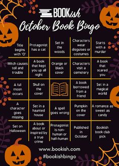 a halloween book reading bingo game with pumpkins on it