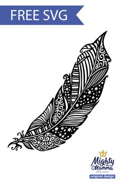 a black and white drawing of a feather with the words free svg on it