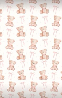 a white background with pink teddy bears on it's sides and bows in the middle