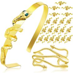 PRICES MAY VARY. Egyptian costume accessories for women: You will receive 22 items, including a snake headband, a snake swirl bracelet and twenty hair spiral beads. Available in gold and silver. Egyptian goddess accessories for women: These snake jewelry accessories adopt elements from ancient Egypt, the classic snake shape symbolizes protection. You can use them to match your outfit and get an eye-catching look. Harmless material: These gold hair accessories for braids are made of high quality Twenties Hair, Goddess Accessories, Snake Headband, Jewelry For Hair, Swirl Bracelet, Hair Dreadlocks, Hair Braiding Tool, Snake Hair, Golden Snake