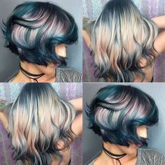 Fun Hair Color Combos, Shine Line Hair Color, Shine Line Hair, Very Short Hair Color Ideas, Hair Color Ideas Bright, Colorful Short Hair, Creative Haircuts, Rainbow Prism