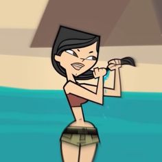 a cartoon girl is standing in the water