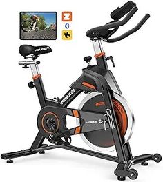 an exercise bike is shown with the appliance on it's display screen