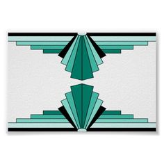 an art deco design in green and white with black accents on the bottom half of it