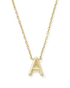 Diamond Accent Letter A 14k Yellow Gold Pendant Necklace in White Diamond | Kendra Scott A Necklace Letter, Gold Necklace With Letter, Necklace With Letter, Girly Christmas Gifts, Disney Challenge, Girly Christmas, Letter Pendant Necklace, Buying Diamonds, Letter A