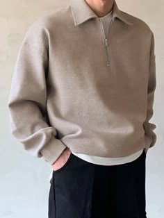 Quater Zipper Outfit Men, Plain Shirts For Men, Half Zipper Sweatshirt, Zipper Outfit, Sweater Outfits Men, Guys Fashion Casual, Classy Outfits Men, Mens Casual Dress Outfits, Men Stylish Dress