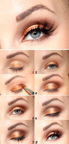 Gold tutorial Golden Eyeshadow, Fall Makeup Tutorial, Alat Makeup, Makeup Tutorial Step By Step, Simple Eye Makeup, Gold Makeup, Makeup Tutorial For Beginners, Trendy Makeup, Makeup For Beginners