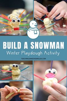 Looking for a fun winter playdough activity that your preschoolers will love? Try building a snowman. This simple idea is also a great way to strengthen fine motor skills! #winter #playdough #snowman #finemotor #toddlers #preschool #2yearolds #3yearolds #teaching2and3yearolds Playdough Snowman, Winter Fine Motor, Winter Break Activities, Fine Motor Activity, Fine Motor Activities For Kids, Playdough Activities, Fun Winter Activities