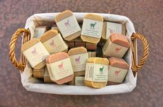 soap bars in a wicker basket on a table